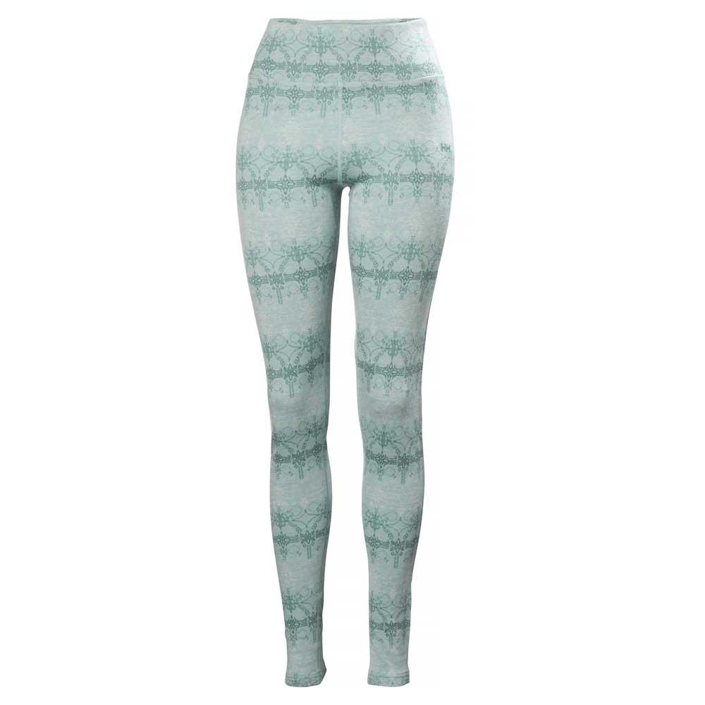 Helly Hansen Womens HH Merino Wool Mid Graphic Print Thermal Baselayer Pant Bottom Small 501 Blue Tint